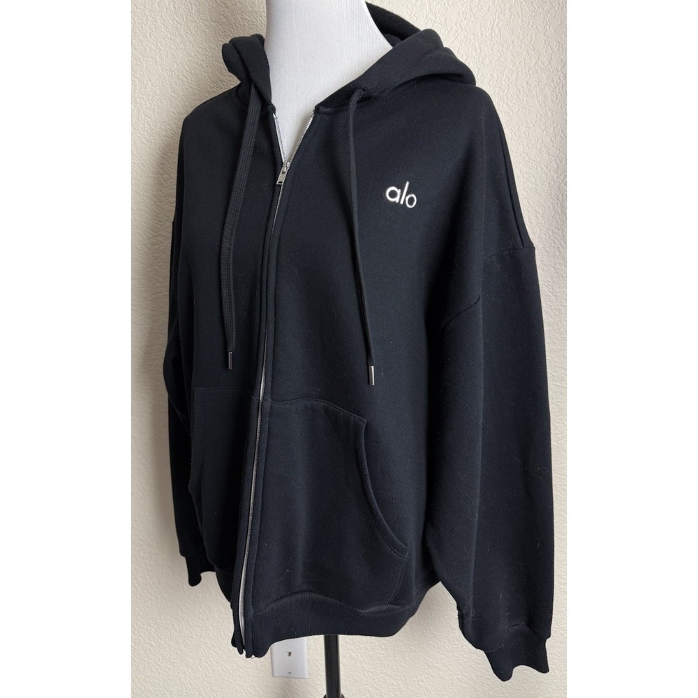 Alo Yoga Accolade Sweatshirt Medium Womens Black Full Zip Hoodie OVERSIZED